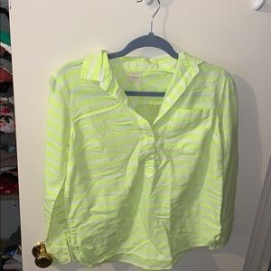Half button down, neon striped casual top